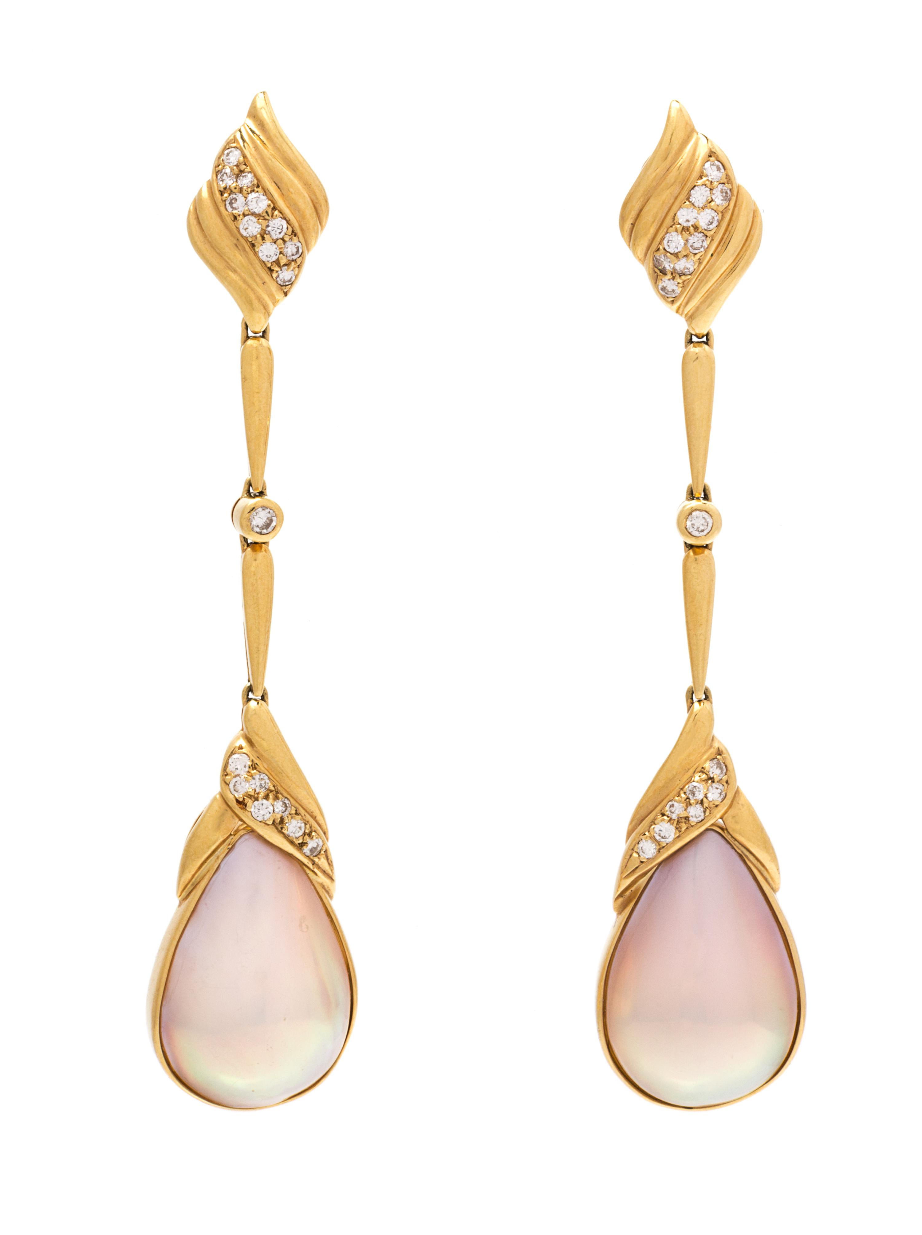 A Pair of Yellow Gold, Pearl and Diamond Earrings, 9.00 dwts.