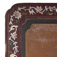 A Large Chinese Jade, Hardstone and Mother-of-Pearl Inlaid Hanging Screen, 19th/20th Century 晚清/民國 黃漆地螺鈿框嵌百寶博古圖大挂屏