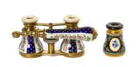 A Pair of French Enameled Opera Glasses, Verdi, Width of first 4 inches.