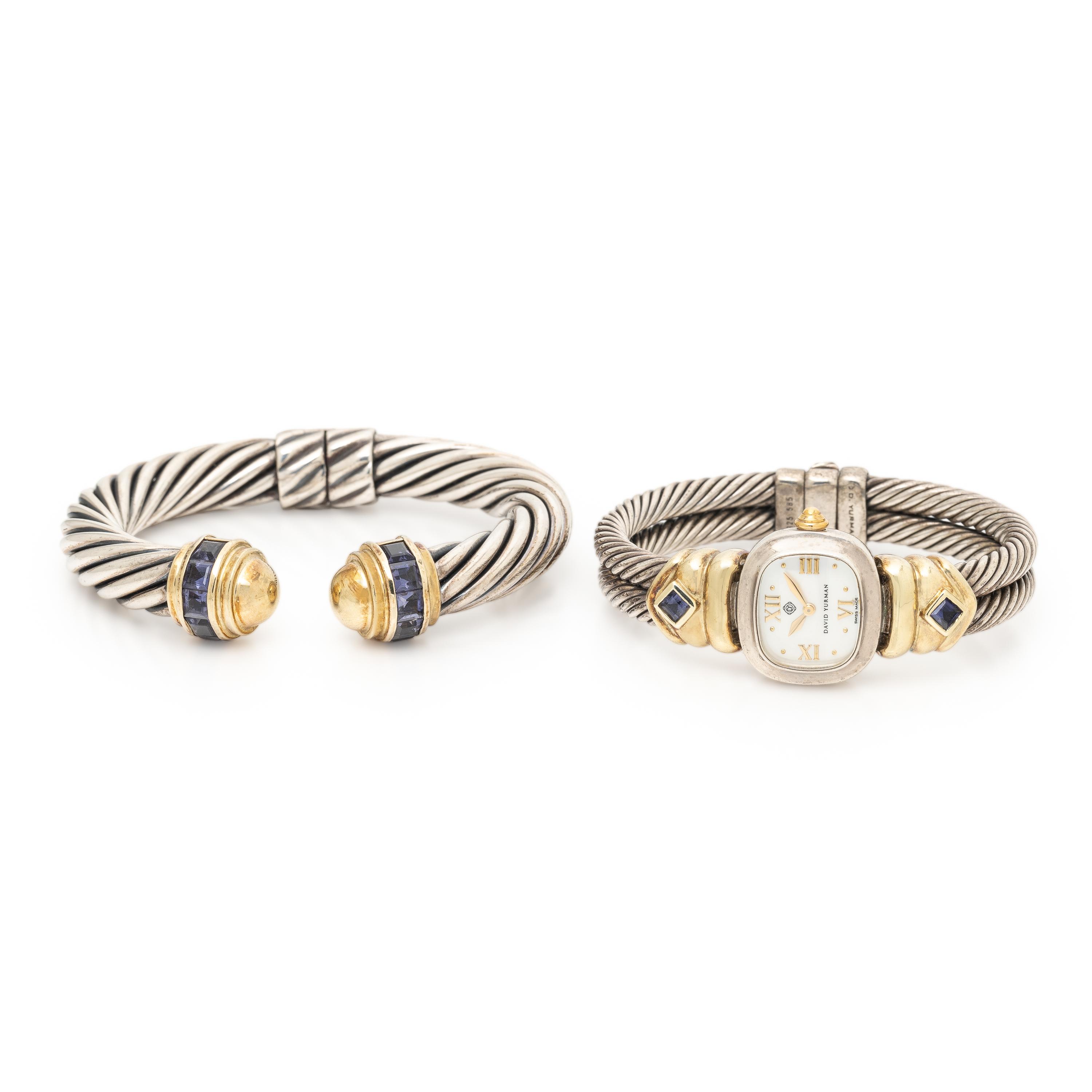 David Yurman, Sterling Silver, Yellow Gold, and Iolite Cable Watch and Bracelet