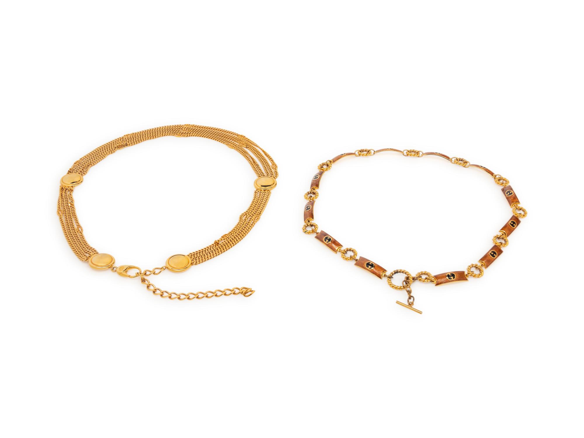 Two Gucci Gold-Tone Metal Belts, Late 20th Century