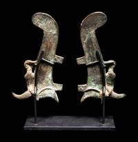 A Pair of Egyptian Bronze Ostrich Plumes