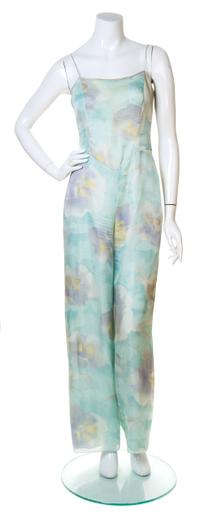 A Giorgio Armani Silk Floral Jumpsuit and Capelet, Jumpsuit size 42.