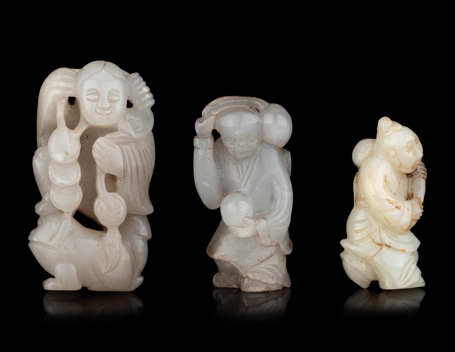 Six Chinese Pale Celadon Jade Figures