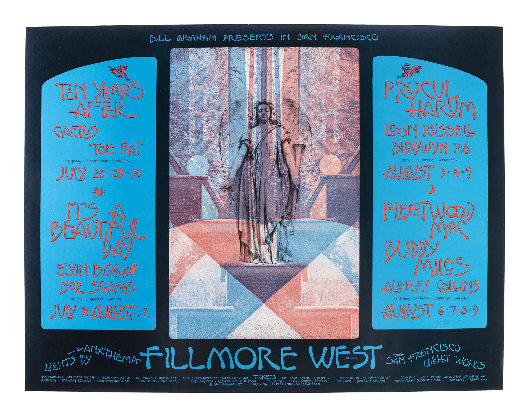 [MUSIC - POSTERS]. SINGER, David, artist. Complete set of 66 SIGNED posters designed for the Fillmore West Ballroom, San Francisco, California. 1969-1971.