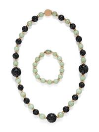 COLLECTION OF JADE BEAD JEWELRY