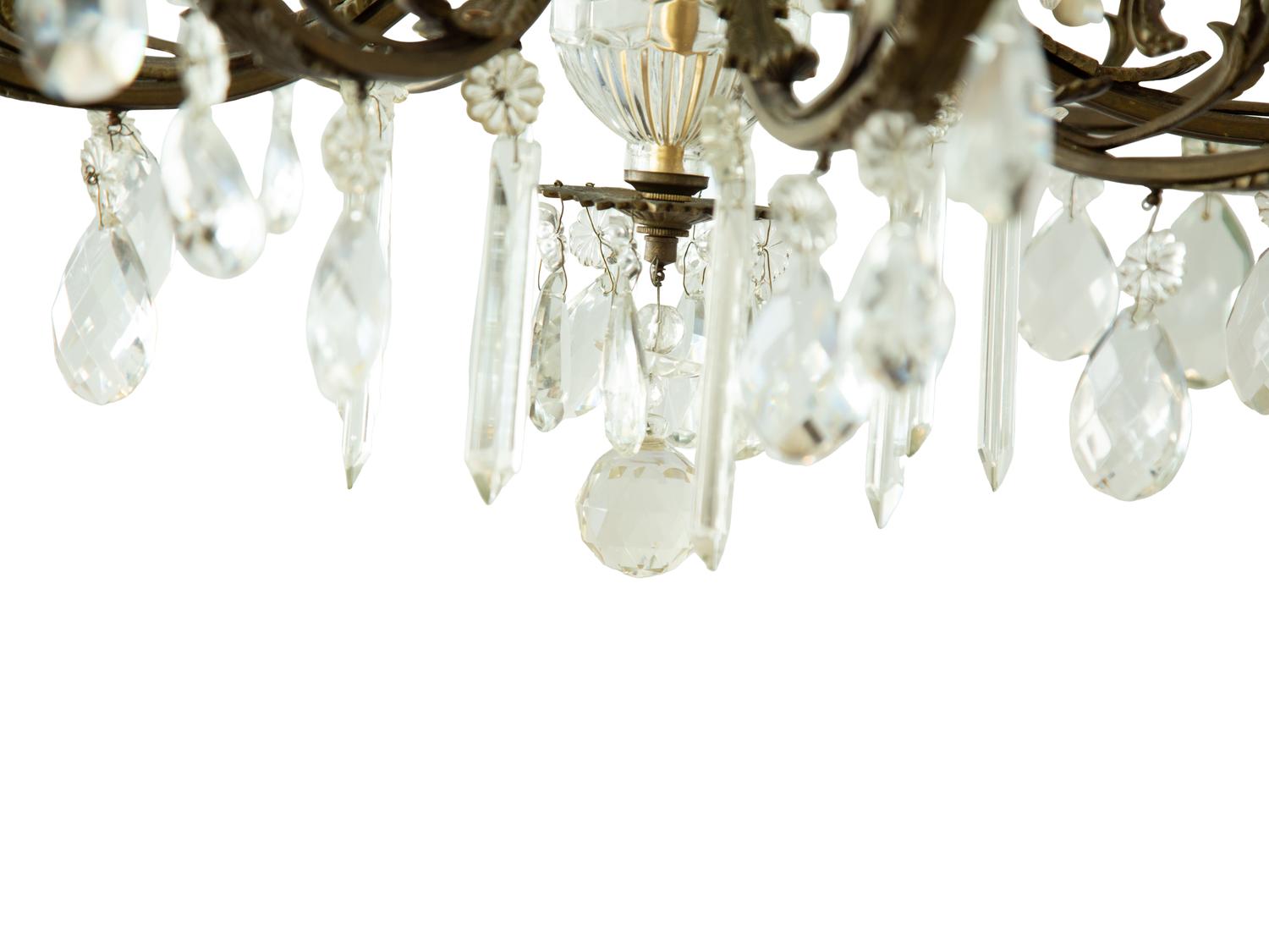 A Continental Gilt Bronze and Glass Twelve-Light Two-Tier Chandelier