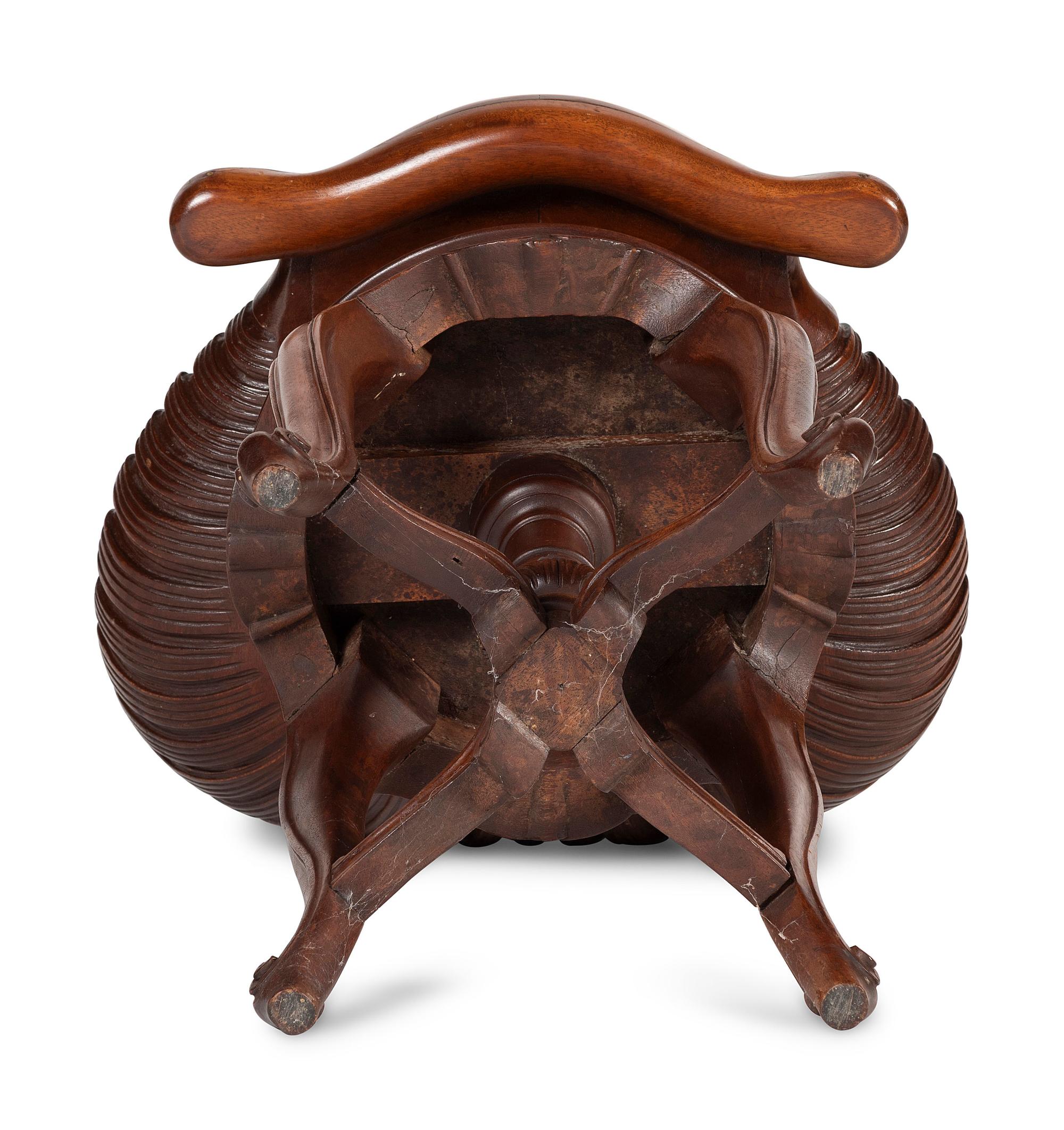An Italian Grotto Shell-Carved Walnut Adjustable Music Stool