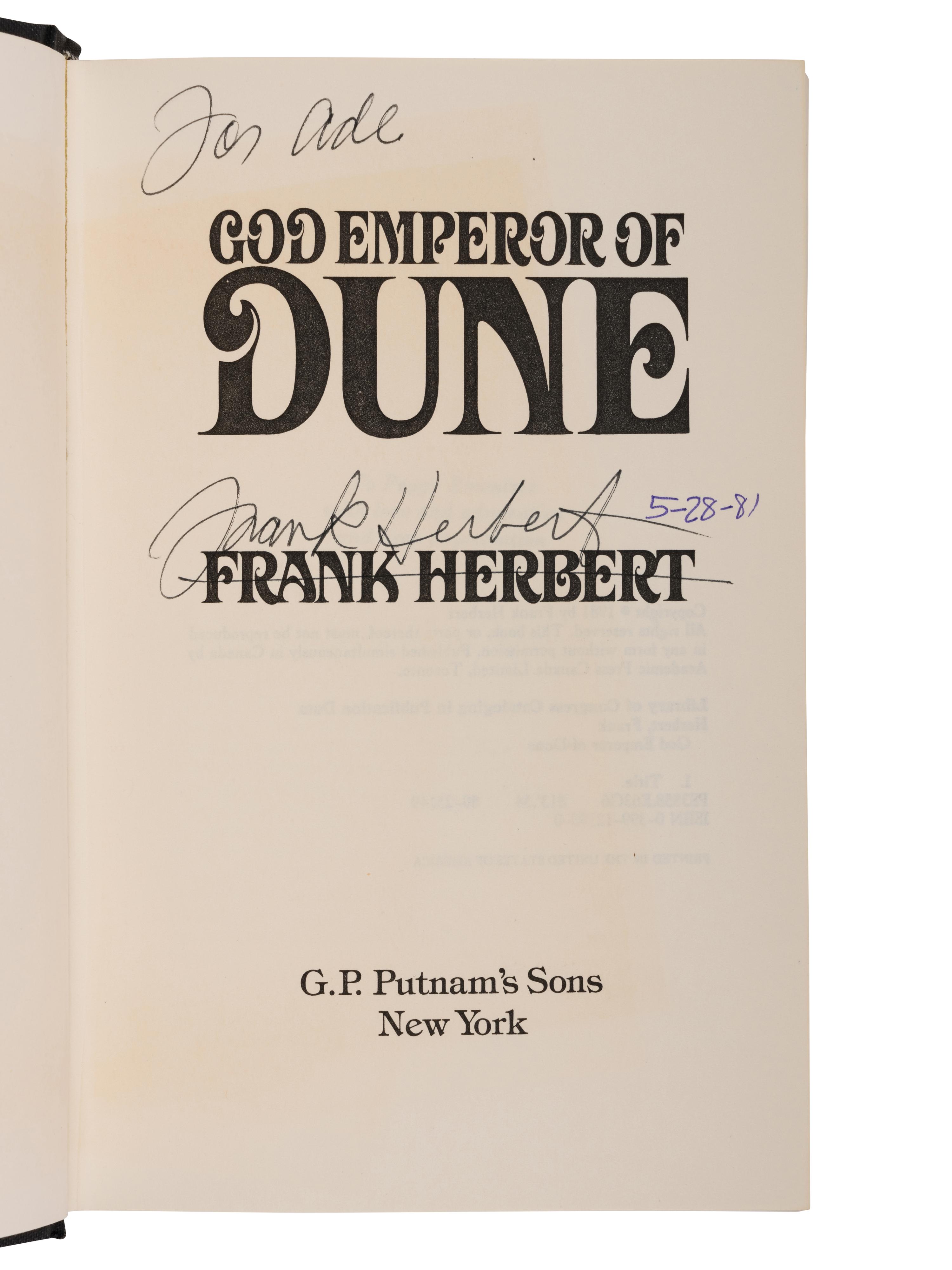 HERBERT, Frank (1920-1986). God Emperor of Dune . New York: G.P. Putnam's Sons, 1981.