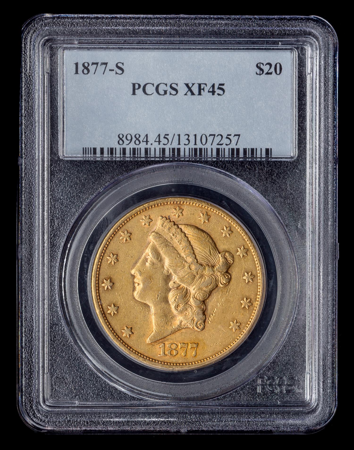 A United States 1877-S Liberty Head $20 Gold Coin