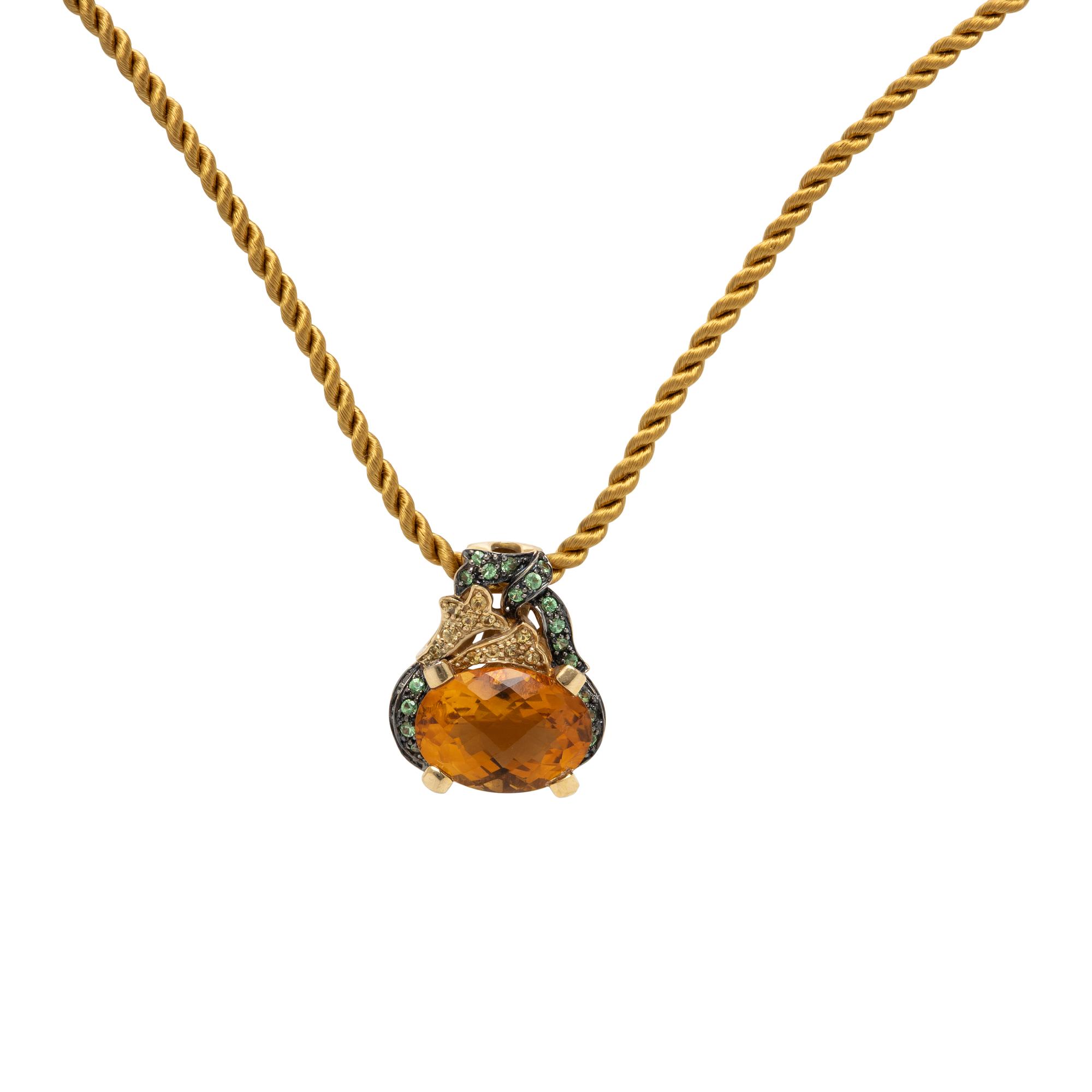 Multigem, Yellow Gold, and Blackened Gold Ring and Pendant Necklace