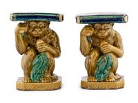 A Pair of Majolica Monkey Ornaments