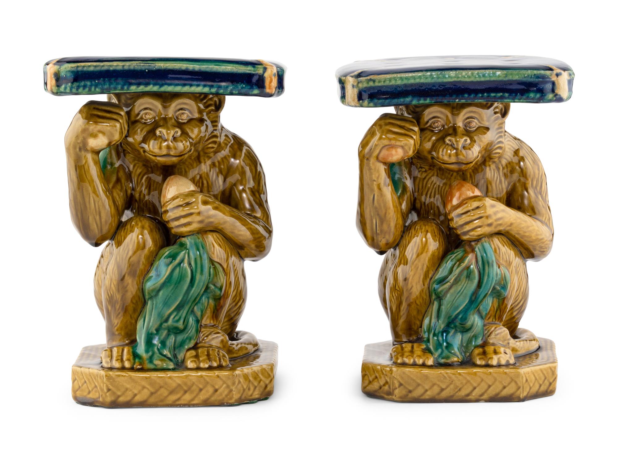 A Pair of Majolica Monkey Ornaments