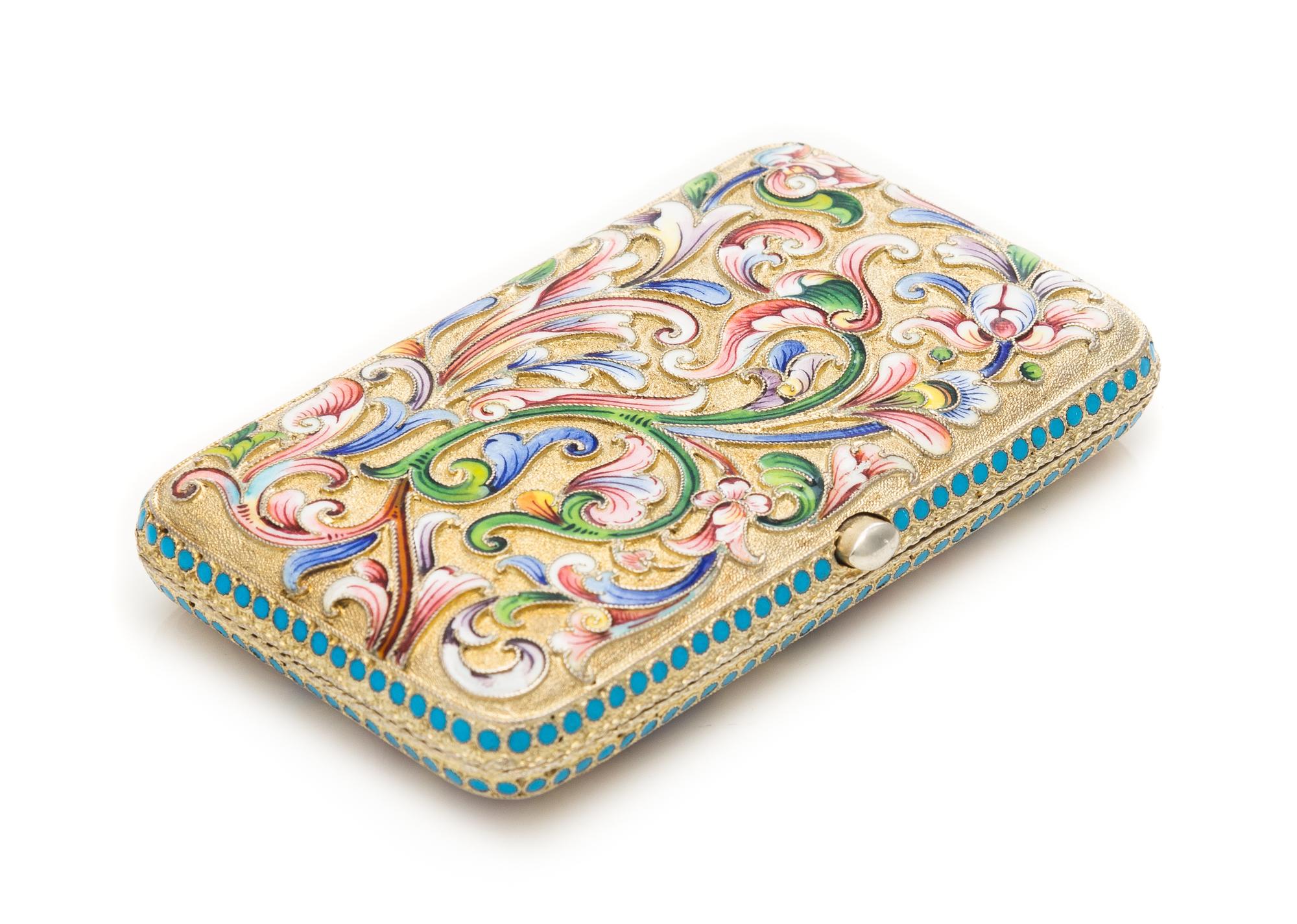 A Russian Silver-Gilt and Enameled Cigarette Case, Mark of Maria Semenova, Assay of Ivan Lebedkin, Moscow, Late 19th/Early 20th Century