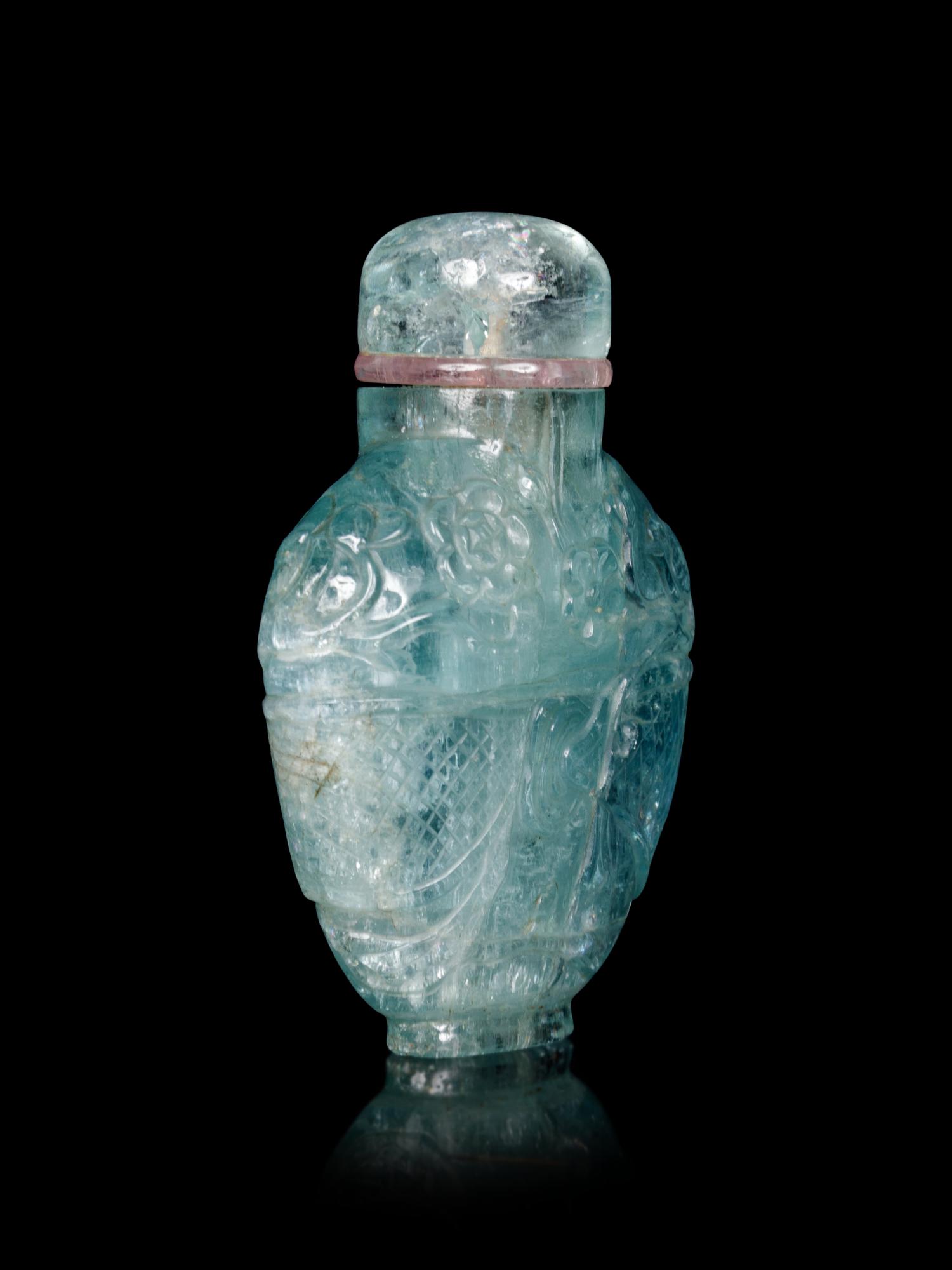 A Small Carved Aquamarine Snuff Bottle