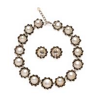 Chanel, Gripoix Pearl & Rhinestone Necklace and Ear Clips