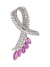 DIAMOND AND PINK TOURMALINE BROOCH