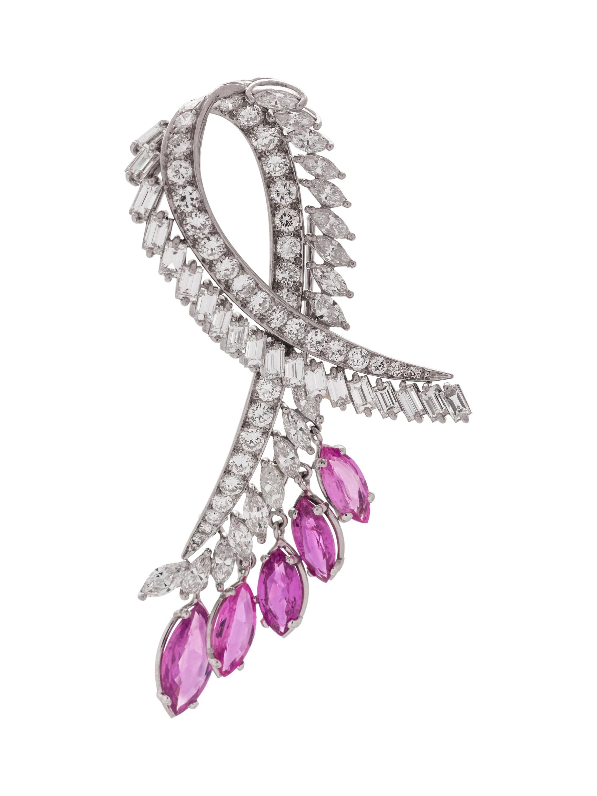 DIAMOND AND PINK TOURMALINE BROOCH
