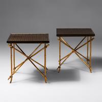 Pair of Gilt Metal and Laminate Alcott Occasional Tables