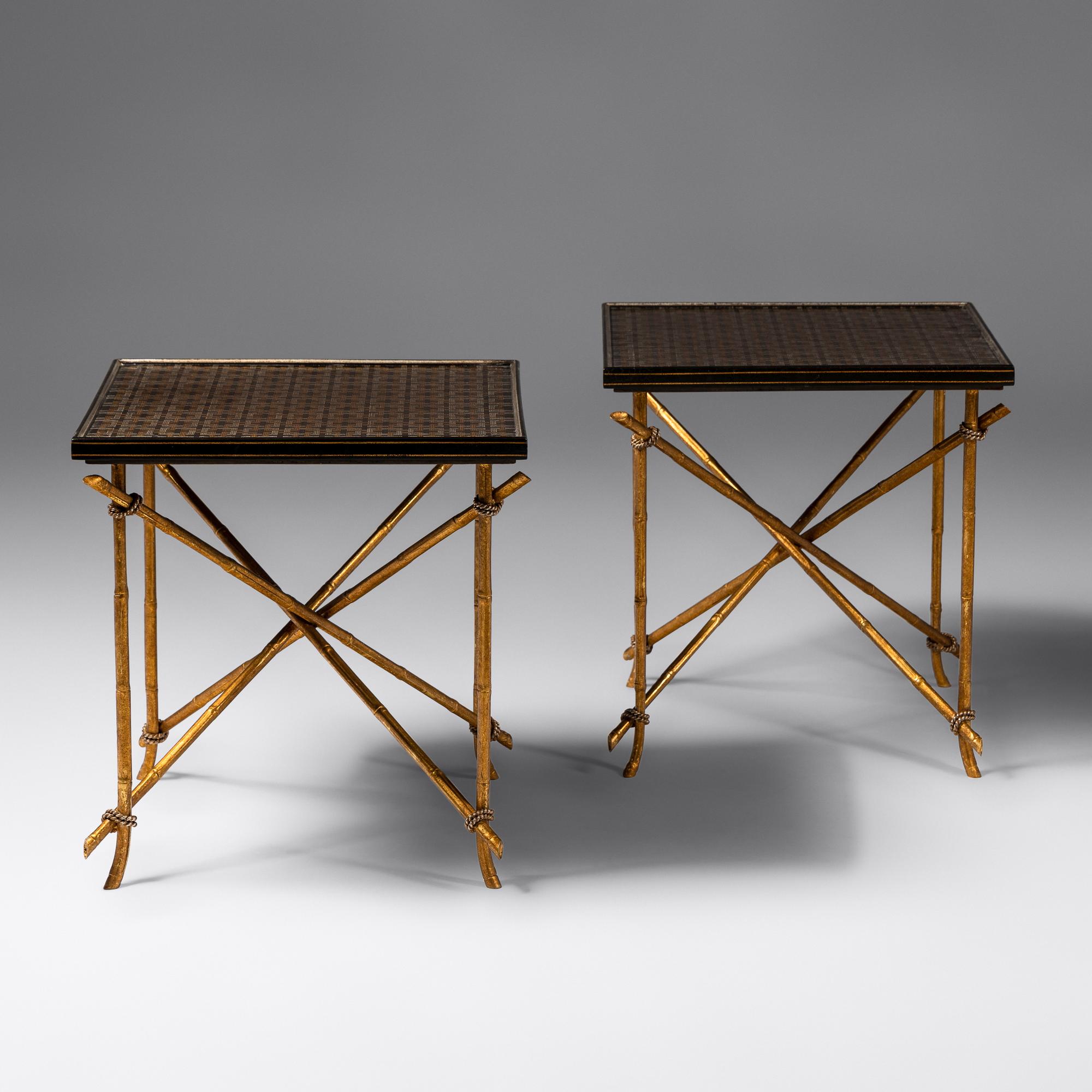Pair of Gilt Metal and Laminate Alcott Occasional Tables
