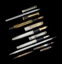 A Pelikan Fountain Pen, Tiffany and Co. Rollerball Pen and Five Silver-Bodied Writing Instruments