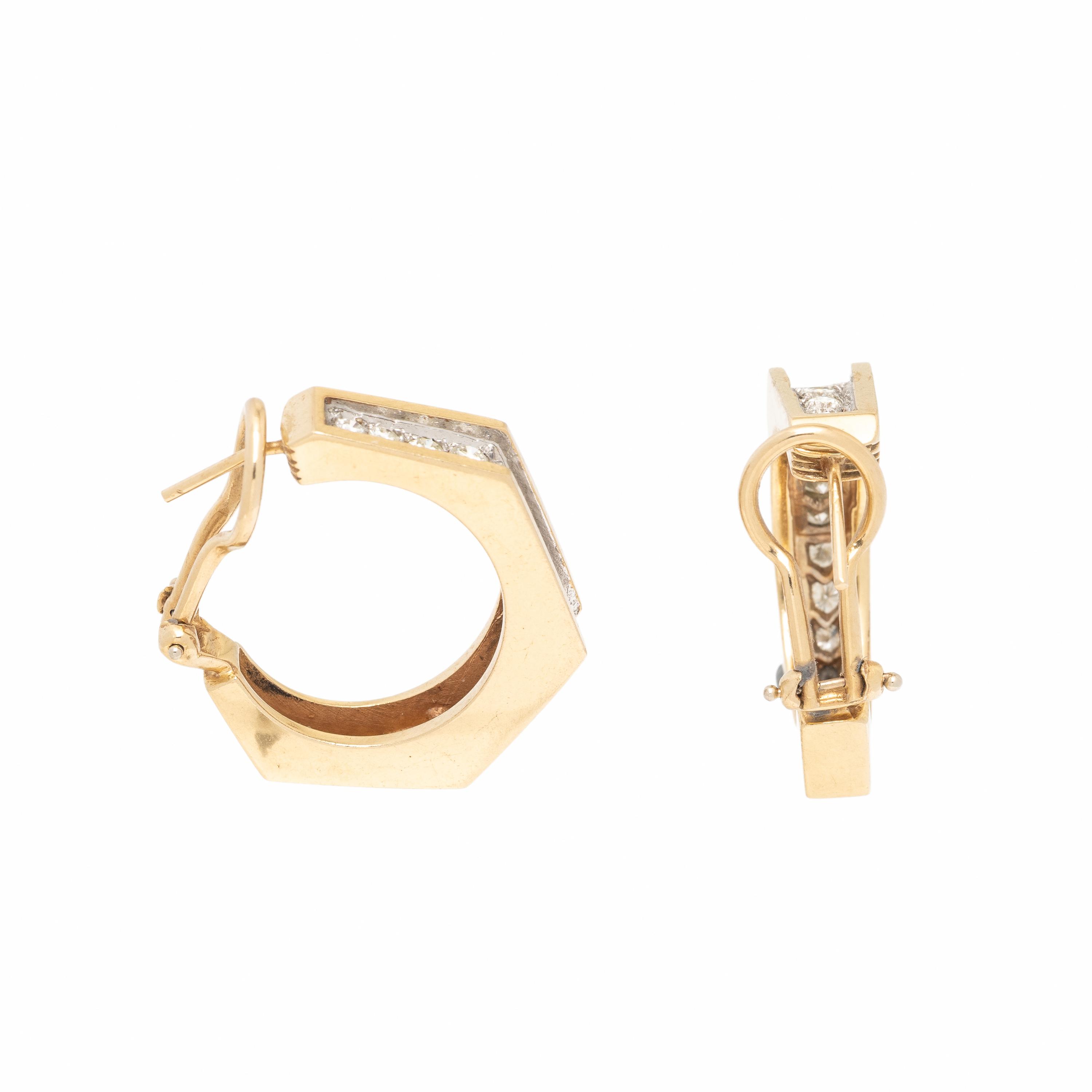 Diamond and Yellow Gold Hoop Earrings