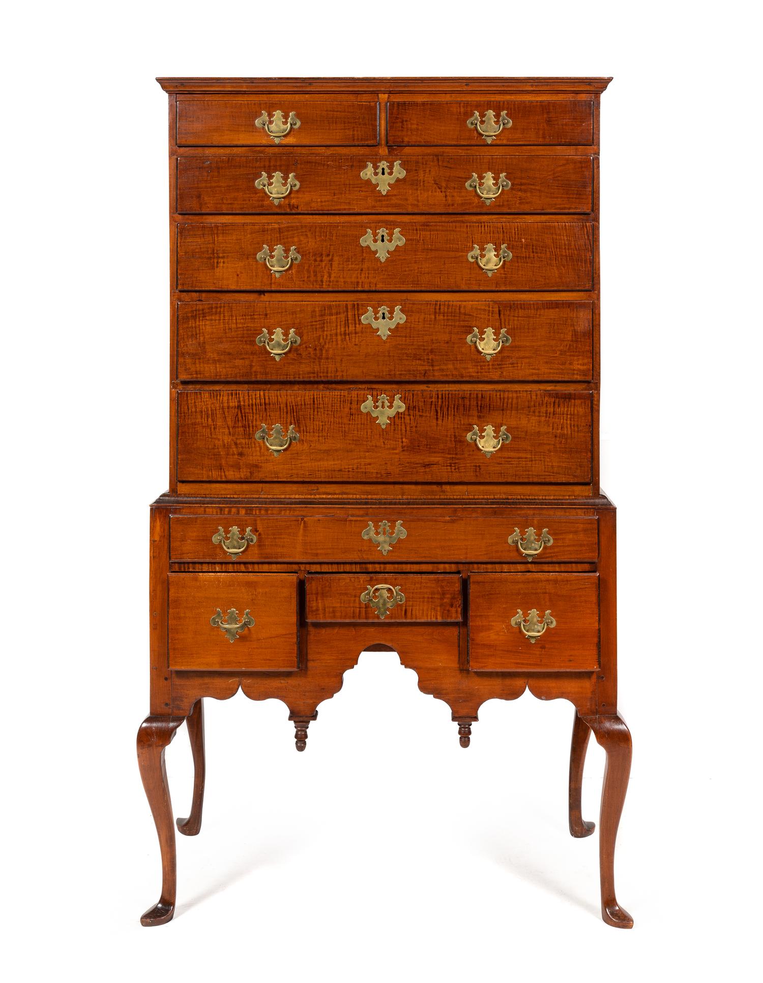 A Queen Anne Tiger Maple Highboy
