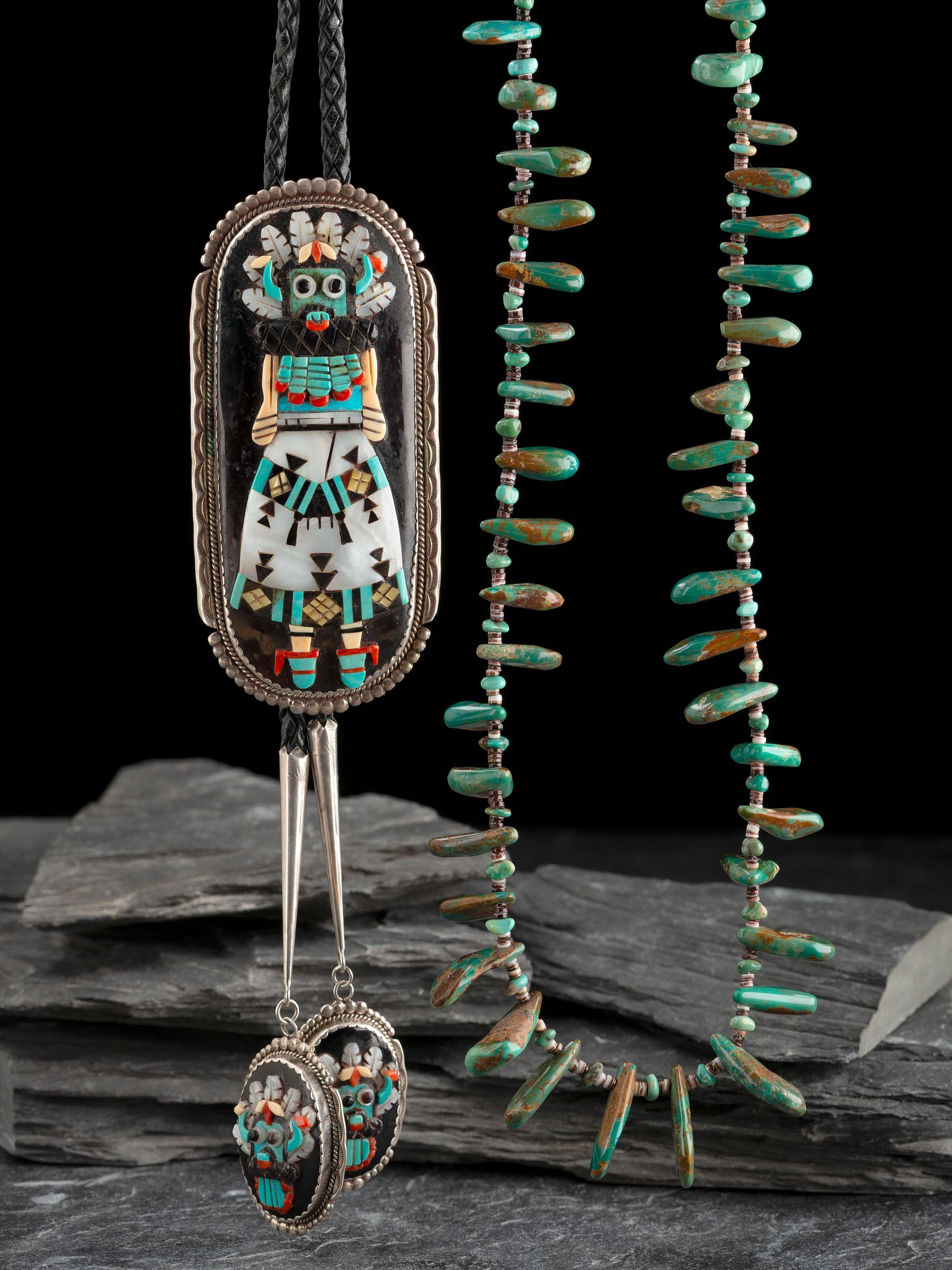 Large Mosaic Inlay Shalako Bolo Tie, PLUS
