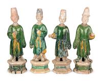 Ten Chinese Sancai Pottery Tomb Wares, Ming Dynasty 明 三彩袖珍家具及陶俑十件