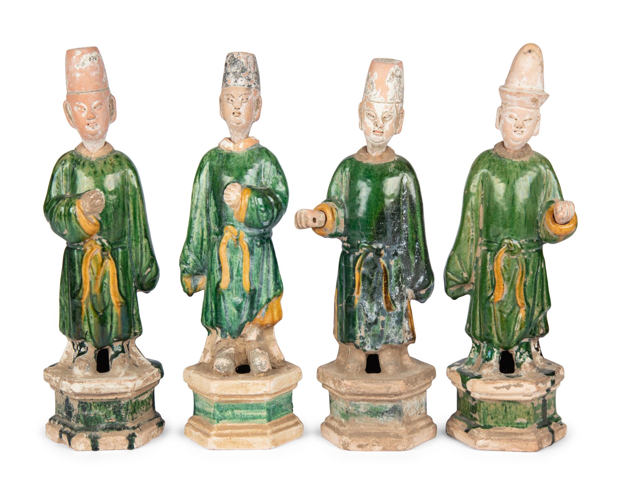 Ten Chinese Sancai Pottery Tomb Wares, Ming Dynasty 明 三彩袖珍家具及陶俑十件