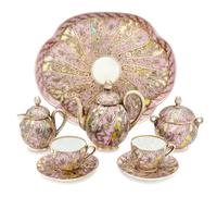 A Martial Redon Limoges Silver Overlay Porcelain Tete a Tete Width of tray 11 1/4 inches.