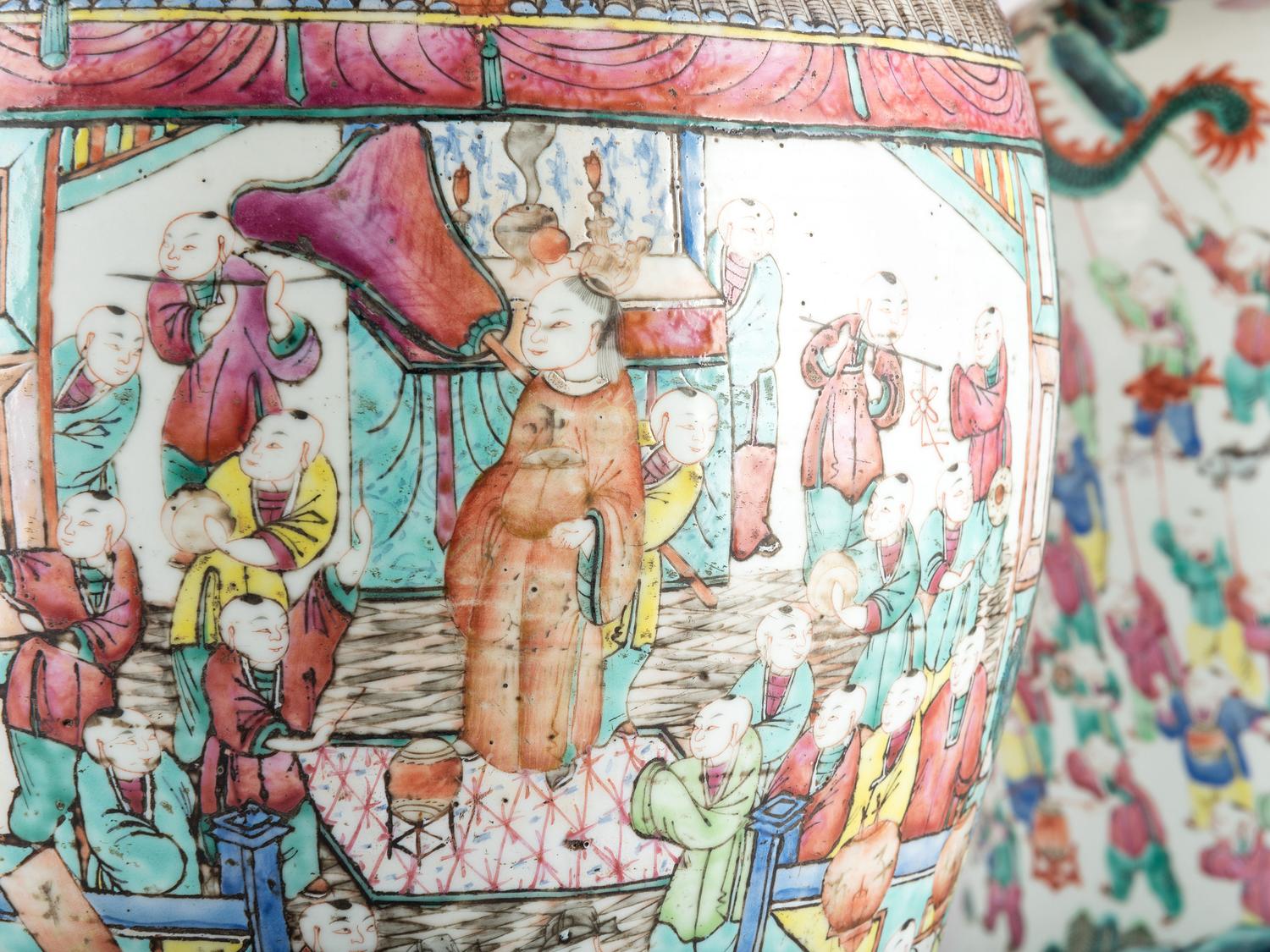 Two Chinese Enameled Porcelain Jars, Mounted as Lamps