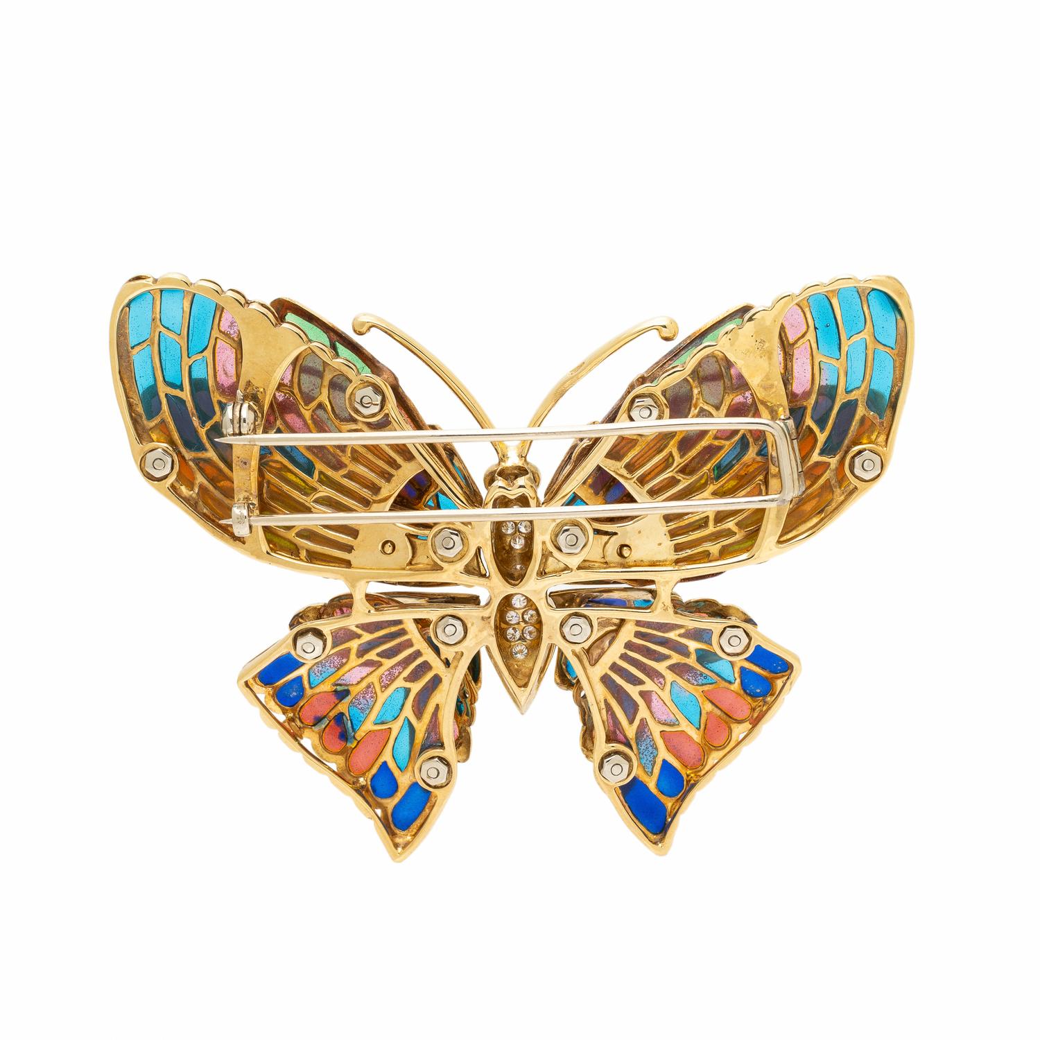 ENAMEL, DIAMOND, AND YELLOW GOLD BUTTERFLY BROOCH