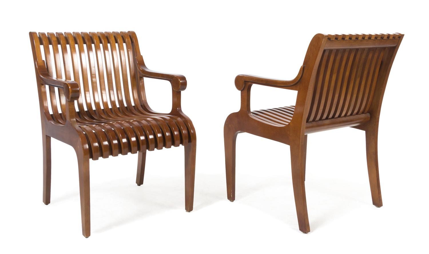 A Pair of Late 20th Century Carved Armchairs Height 33 x width 22 x depth 20 3/8 inches.
