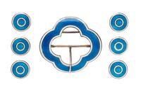 A Sterling Silver and Polychrome Enamel Buckle Motif Brooch and Button Set, Levi & Salaman, Circa 1904, 28.70 dwts.
