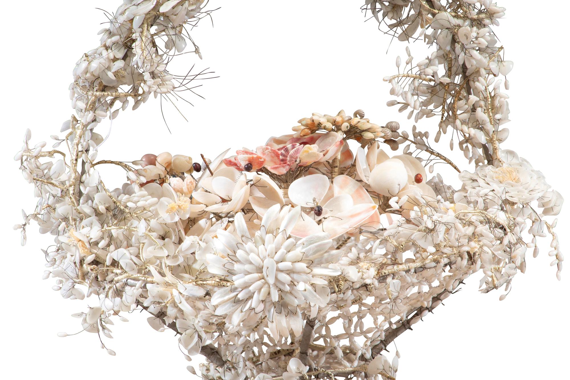 A Victorian Shellwork Basket of Flowers
