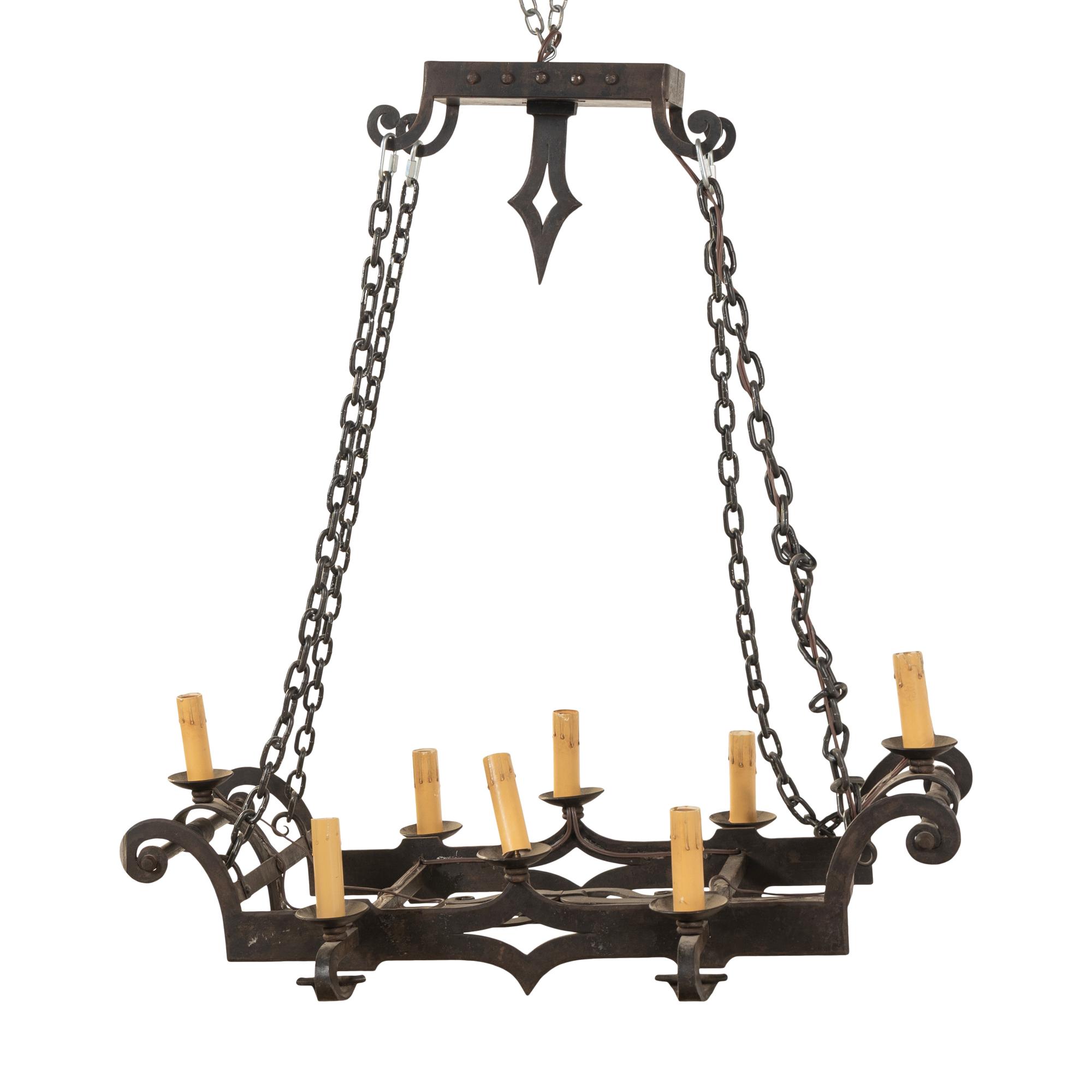 A Gothic Style Iron Eight-Light Chandelier