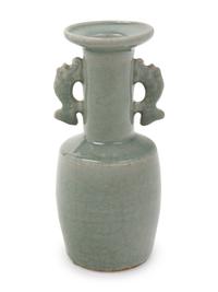 A Chinese Celadon Glazed Porcelain Double Handled Vase