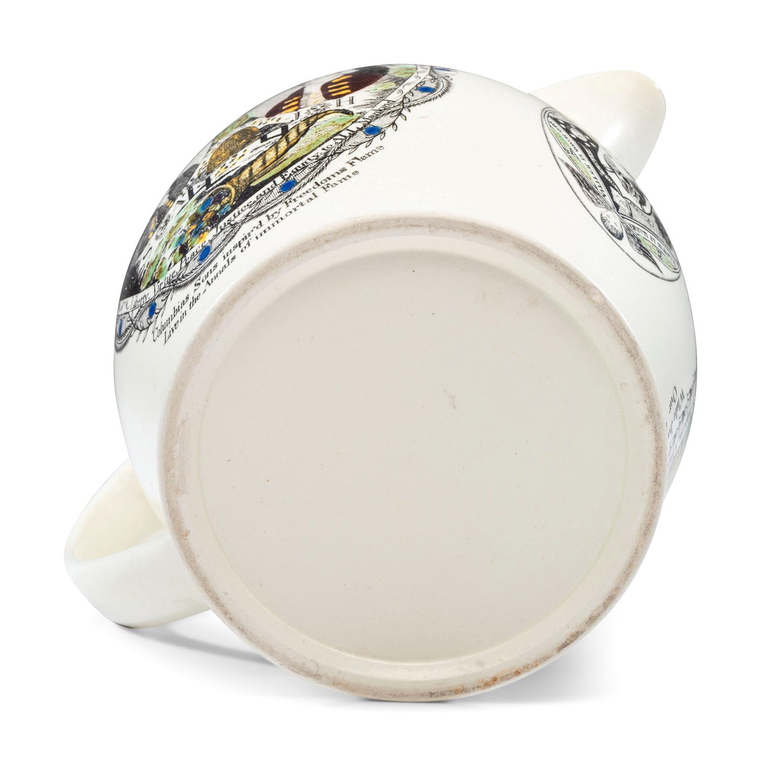 A Liverpool Transfer-Printed Creamware 'Proscribed Patriots / Success to America' Pitcher with Polychrome Embellishment