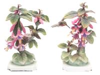 A Pair of Royal Worcester Porcelain Ruby Throated Hummingbirds Height 9 1/2 inches. — 20TH CENTURY