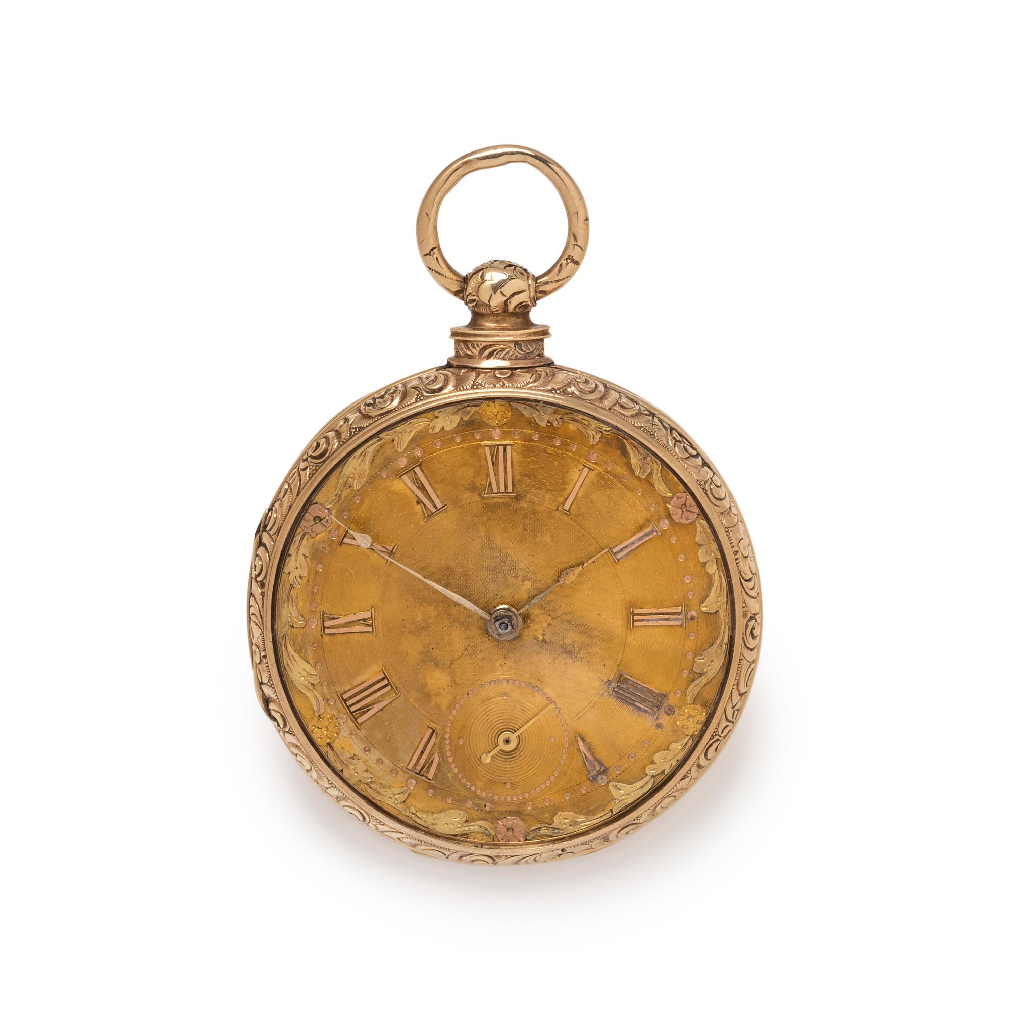 BRITISH, 18K YELLOW GOLD OPEN FACE POCKET WATCH