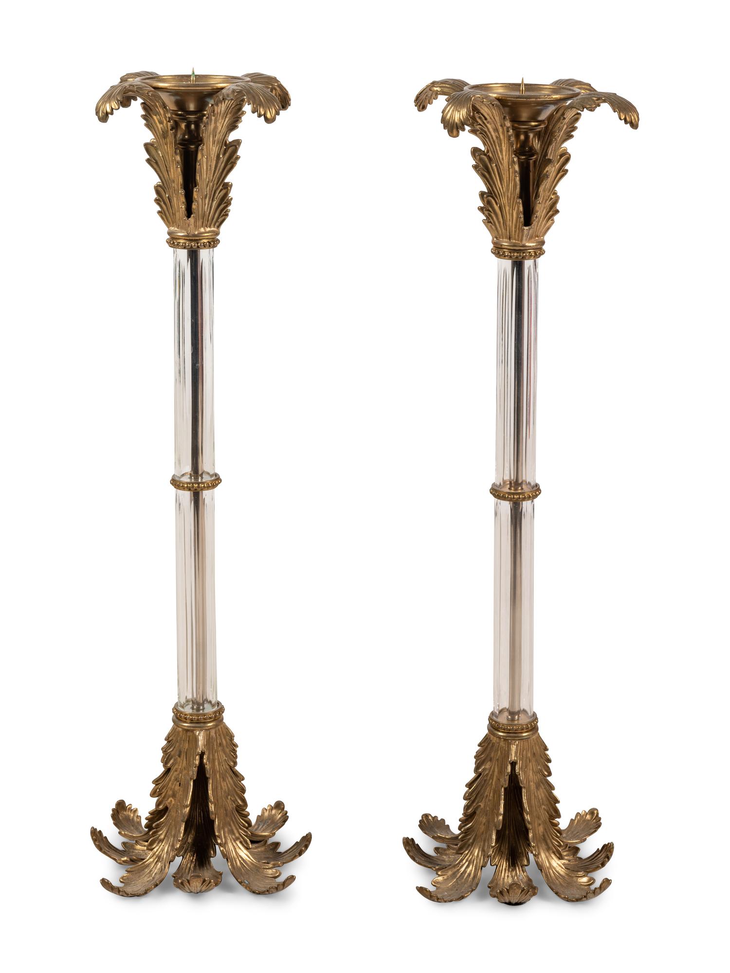A Pair of John-Richard Gilt Metal and Glass Candlesticks