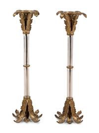 A Pair of John-Richard Gilt Metal and Glass Candlesticks