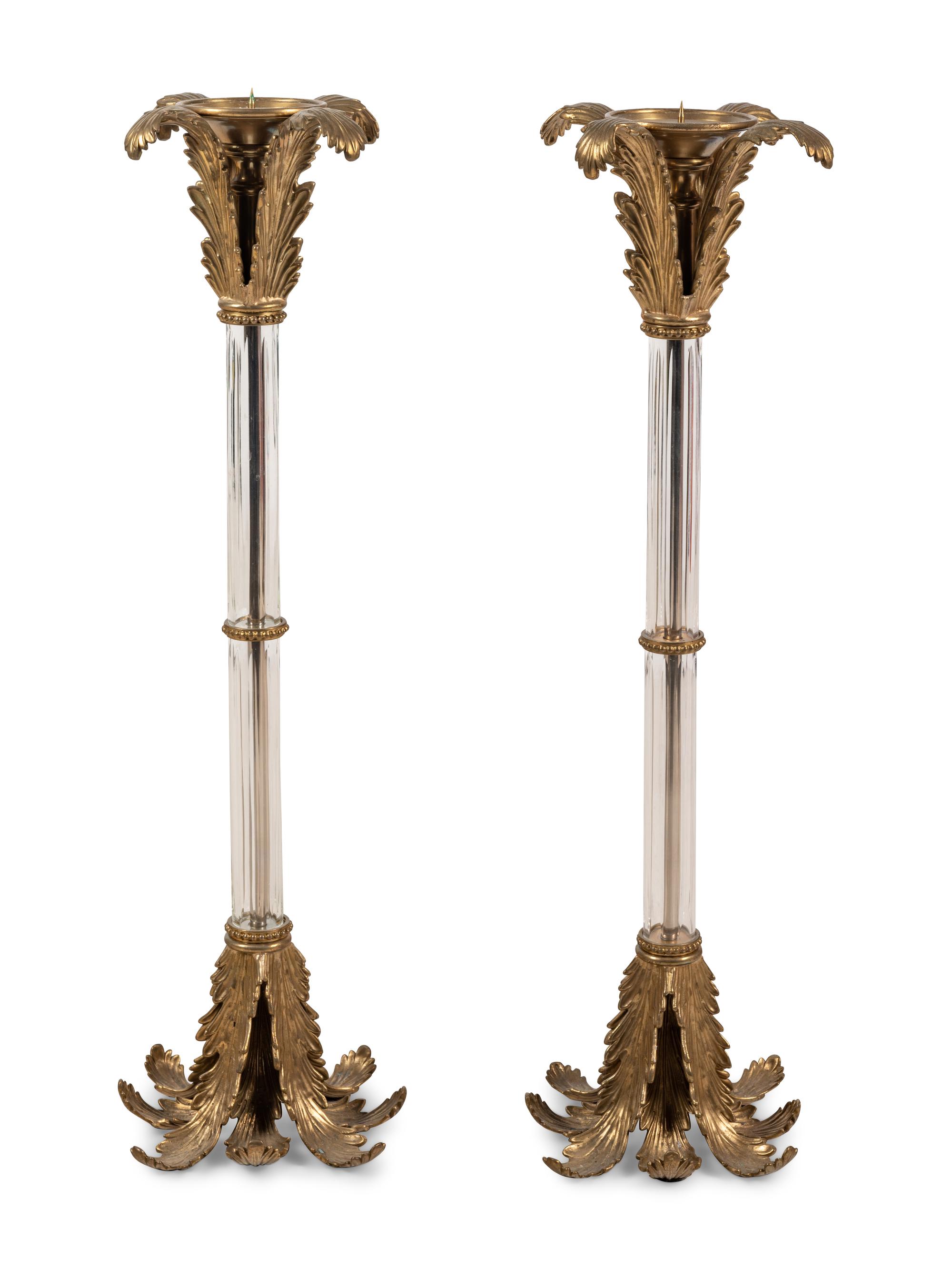 A Pair of John-Richard Gilt Metal and Glass Candlesticks