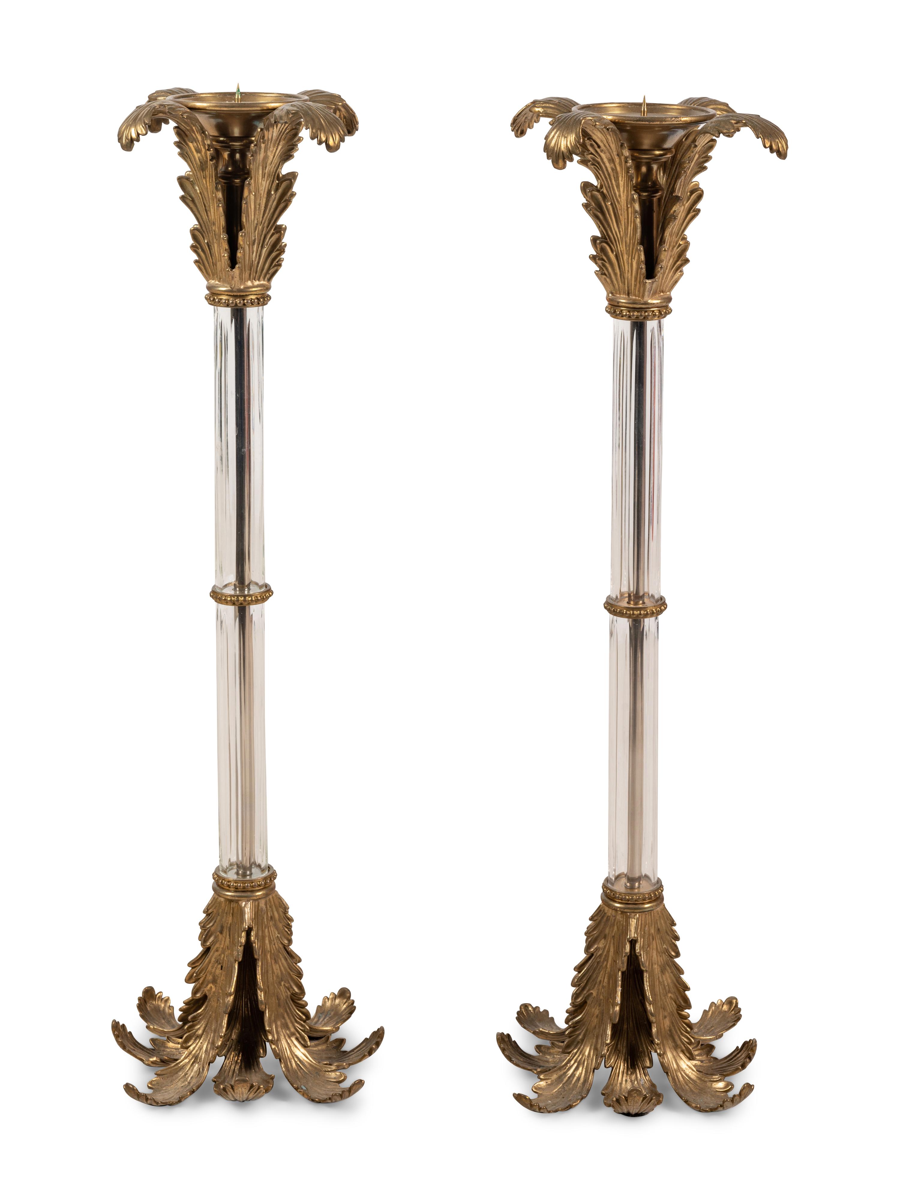 A Pair of John-Richard Gilt Metal and Glass Candlesticks