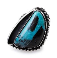 Navajo Silver and Turquoise Squash Blossom Necklace, with Ring