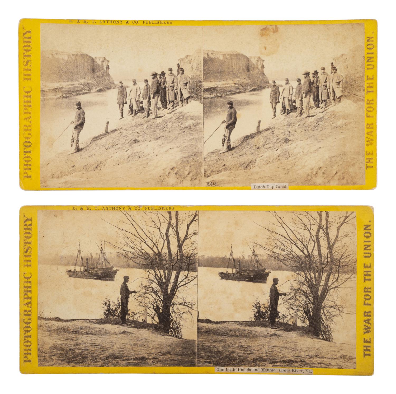[CIVIL WAR]. 2 stereoviews ft. African American subjects during the war. E. & H. T. Anthony, [1865].