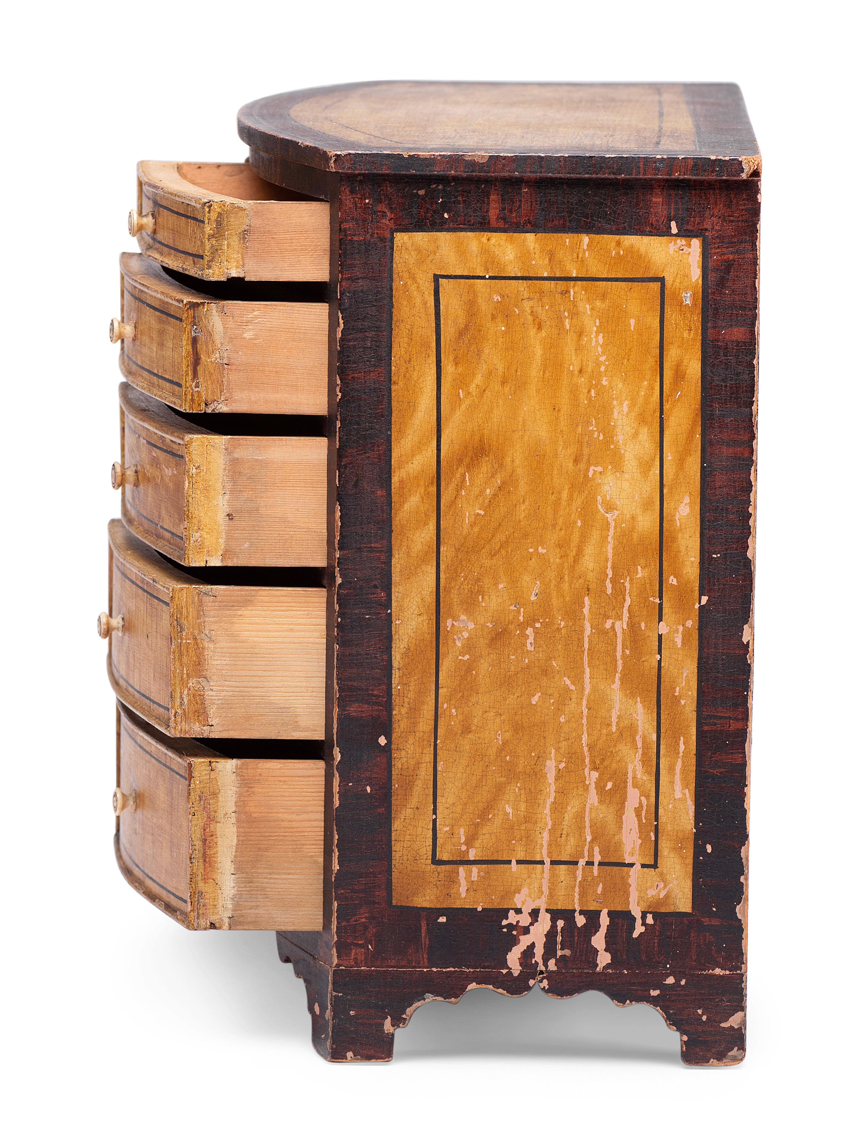 A Hepplewhite Bow Front Paint Decorated Miniature Chest