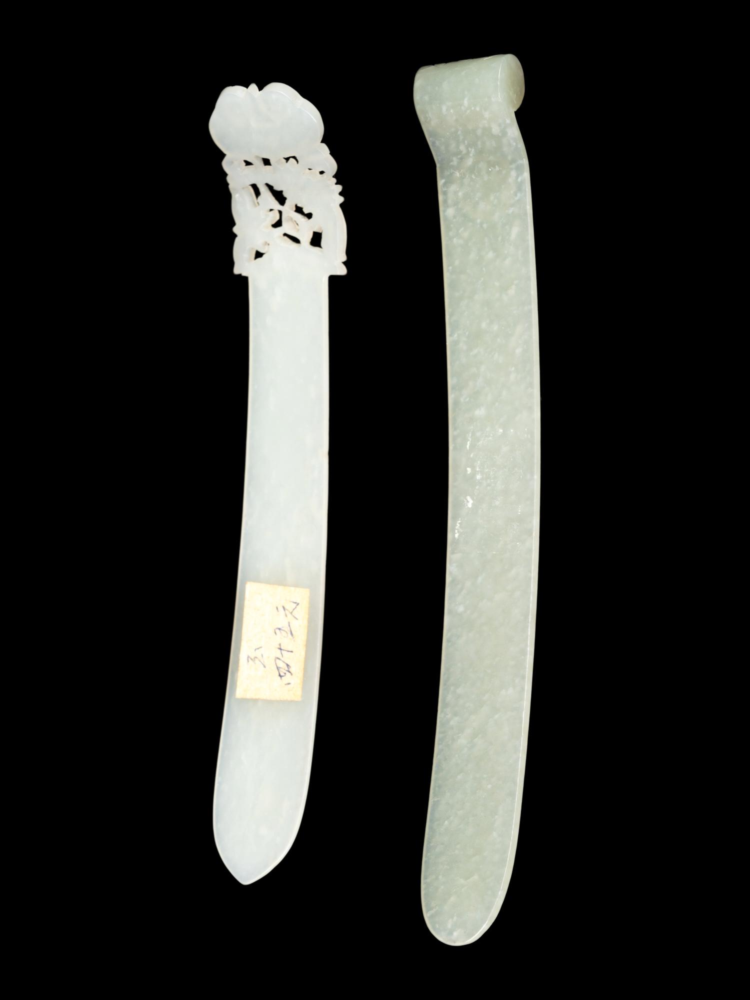 Two Chinese Celadon Jade Hairpins