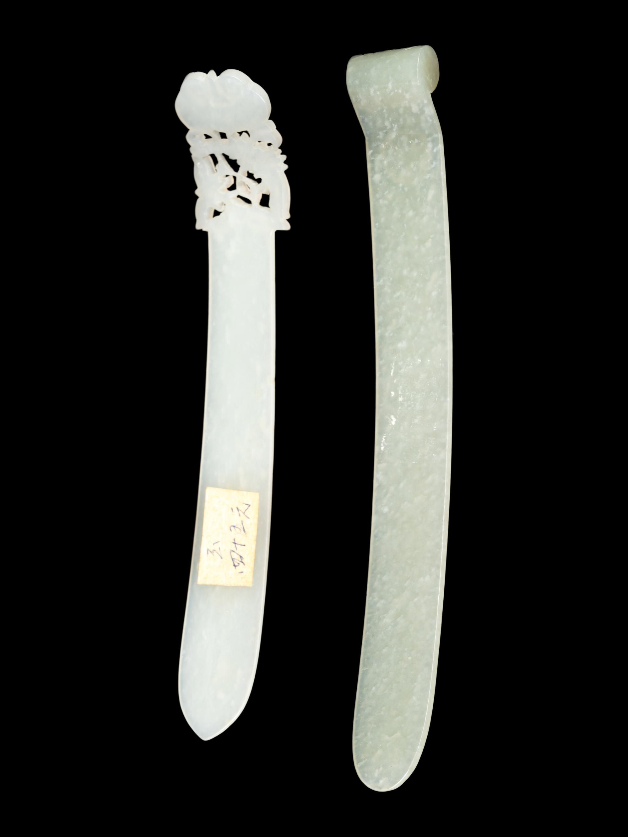 Two Chinese Celadon Jade Hairpins